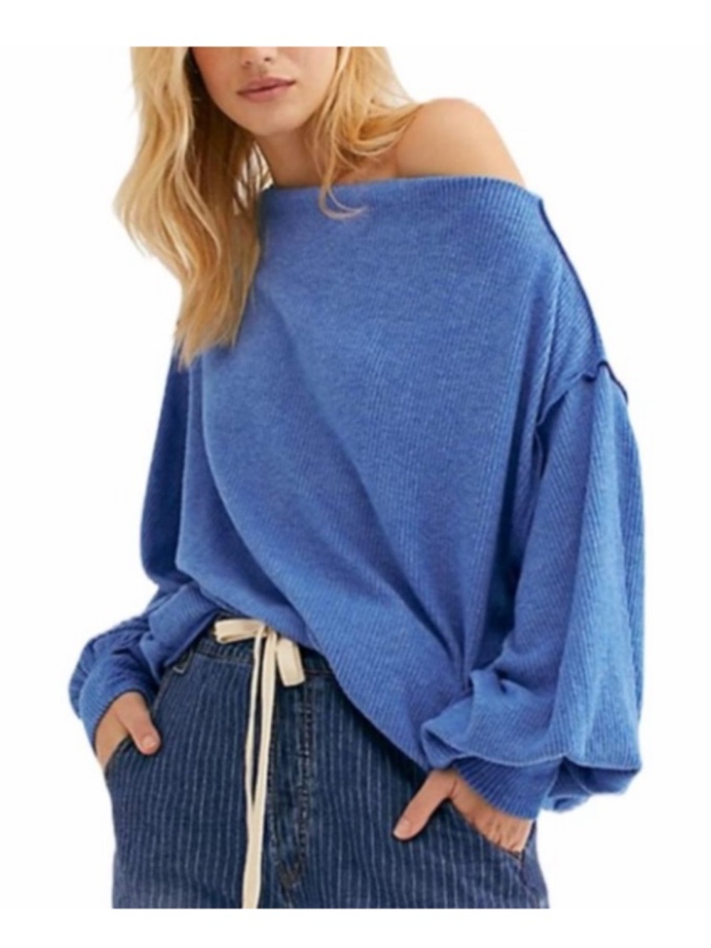 Free People Main Squeeze Hacci Top Blue